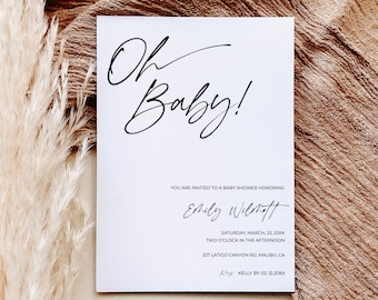 Oh Baby Invitation Template, Modern Minimalist Baby Shower Invite, Instant Download, Printable, Editable, Simple Baby Shower, BS03