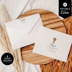 Direccionamiento de sobres, Sobres de bricolaje, Baby Shower de osito de peluche, Cumpleaños, Plantilla Canva, Dirección de carta, Etiquetas, Globos, Marrón, BSBR03