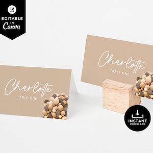 Cartões de lugar de urso, balões de ursinho de pelúcia, decorações de chá de bebê, modelo Canva, decoração de festa, gênero neutro, marrom, download instantâneo, BSBR03