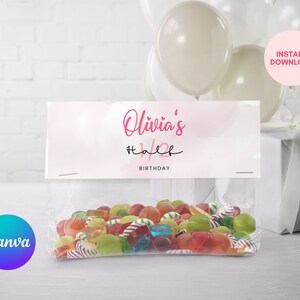 Halve verjaardag Candy Bag Topper, Treat Bag, 1/2 Bday Party, 6 maanden verjaardag, Canva, Meisje, Half Way to One, Party Bag, Loot Bag, Label, HB01