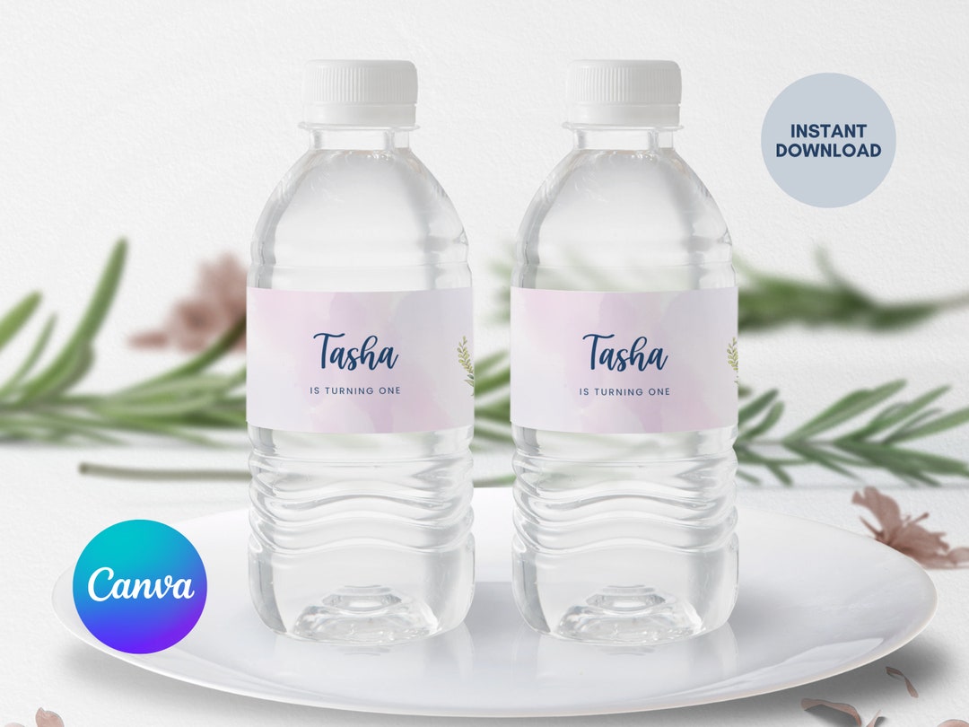 Bunny Water Bottle Label, Canva Template, Bunny Rabbit Bday Party