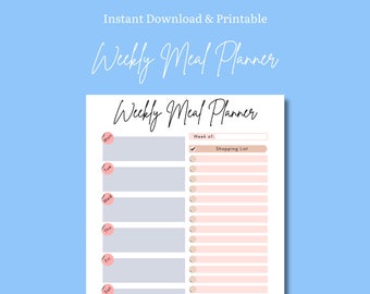 INSTANT DOWNLOAD | Meal Planner Printable | Family Weekly Meal Planning | Weekly Meal Planner