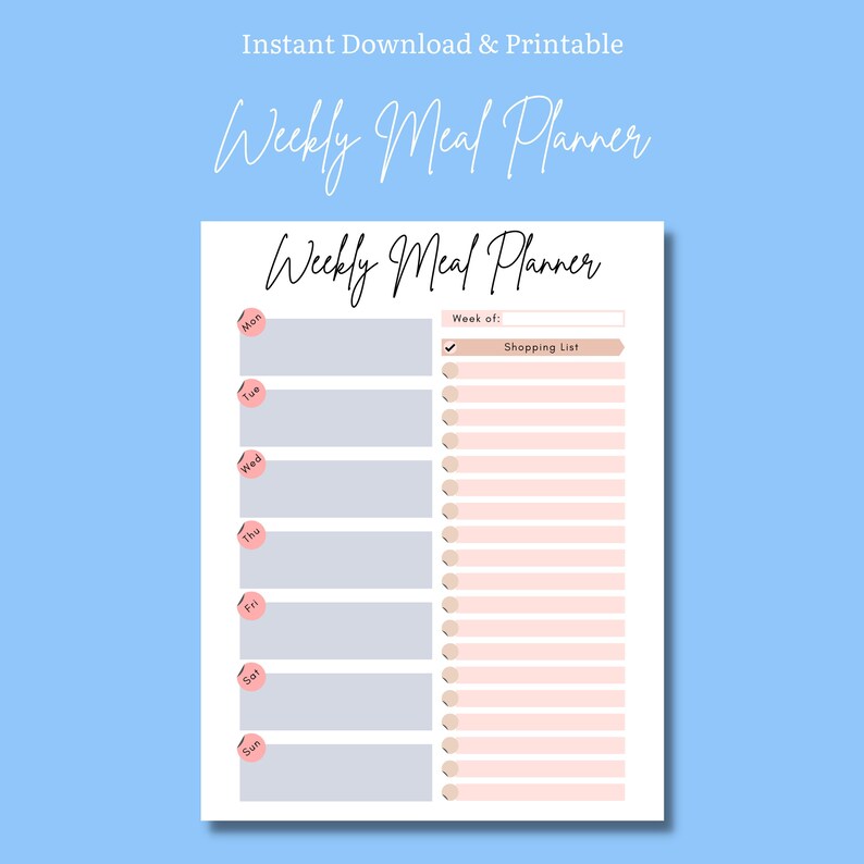INSTANT DOWNLOAD | Meal Planner Printable | Family Weekly Meal Planning ...