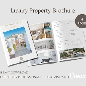 Brochure immobiliare di lusso modificabile Canva, modello di quotazione di 4 pagine, layout piegato a metà, 11 x 17" / elegante / personalizzabile, download immediato