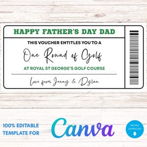 Golf Geschenkgutschein Vatertag Geschenkidee Golf Geschenkkarte für Papa Überraschung Golf Trip Ticket Canva Vorlage Digital Sofort Download