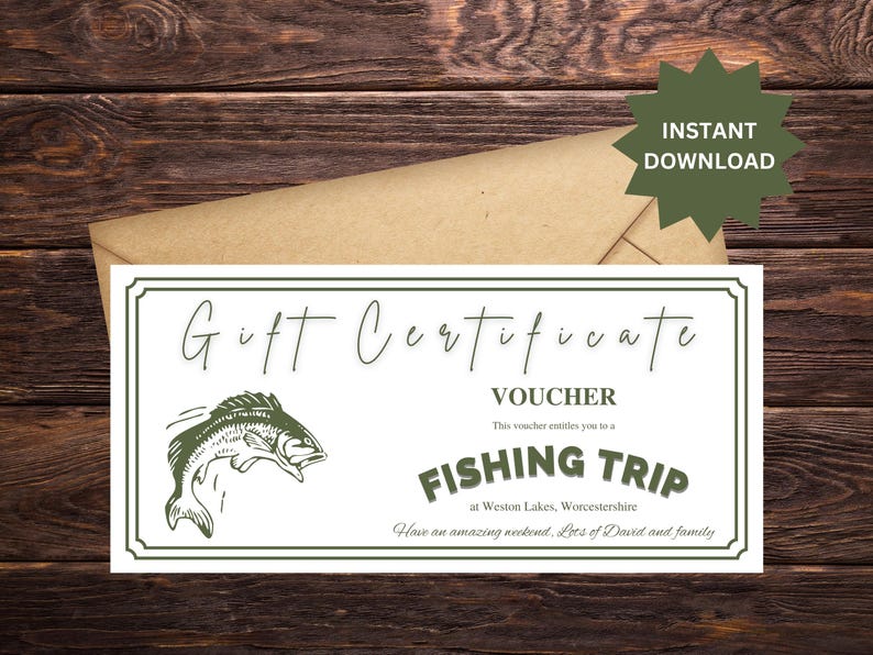 Editable Fishing Trip Gift Certificate Voucher for Him/her Birthday