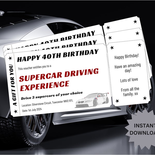 Supercar Driving Experience Day Editable Gift Voucher | For Her | For Him | Birthday | Anniversary | Canva Template | Digital Download