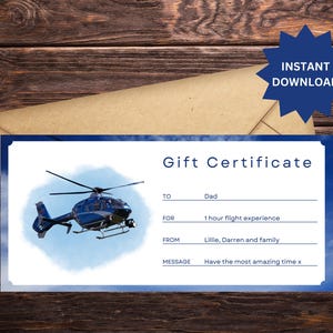 Cupom de vale-presente para voo de helicóptero, Atividade, Para ela e ele, Voucher de experiência, Surpresa, Modelo editável do Canva, Download instantâneo