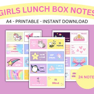 Lunchbox Notizen für Mädchen, Lunch Box Notizen für Kinder, positive Affirmationen, ermutigende Notizen für Kinder, Printable, PDF, Instant Download