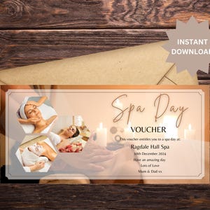 Buono regalo per una giornata alla spa / Coccole / Lusso / Per lei / Compleanno / Anniversario / Natale / Modello modificabile Canva / Digitale / Download immediato