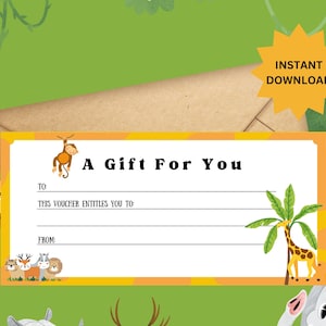 Bearbeitbare Canva Safari / Zoo Kinder Aktivität Kinder Geschenkgutschein Karte Gutschein, Für sie Ihn, Erfahrung, Kinder, Geburtstag, Sofort Download