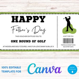 Golf Vatertagsgeschenkgutschein, Erfahrung, Vater, Gad, Golfen, Grandad, Canva Bearbeitbare Vorlage, Druck zu Hause, Digital, Sofort Download