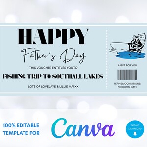 Angeln Vatertag Geschenkgutschein, Erfahrung, Vater, Gad, Grandad, Canva Bearbeitbare Vorlage, Druck zu Hause, Digital, Sofort Download