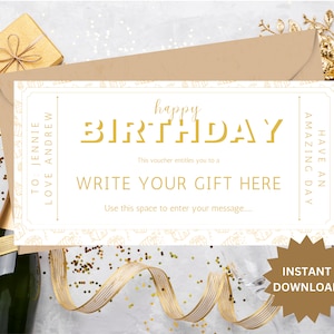 Bewerkbare cadeaubon voor gelukkige verjaardagscadeaubon, personaliseren, thuis afdrukken, DIY, canvassjabloon, voor haar, voor hem, digitale download