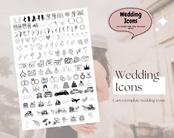 Canva Wedding Icons Template - 134 icons included | Timeline | Sign | Bundle | Black and white | Digital | Instant Download