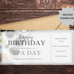 Vale de regalo para un día de spa / Mimos / Lujo / Para ella / Cumpleaños / Plantilla editable en Canva / Digital / Descarga instantánea