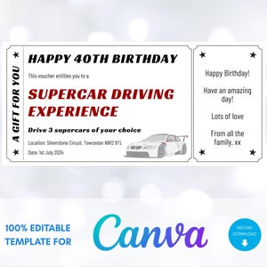 Supercar Fahrerlebnis Tag bearbeitbarer Geschenkgutschein | Für Sie | für Ihn | Geburtstag | Weihnachten | Canva Vorlage | Digitaler Download