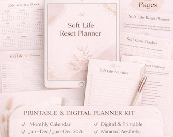 Soft Life Reset Planner | Digital Self Care Planner | 2026 Soft Life Journal | Minimal Aesthetic Planner | Instant Download