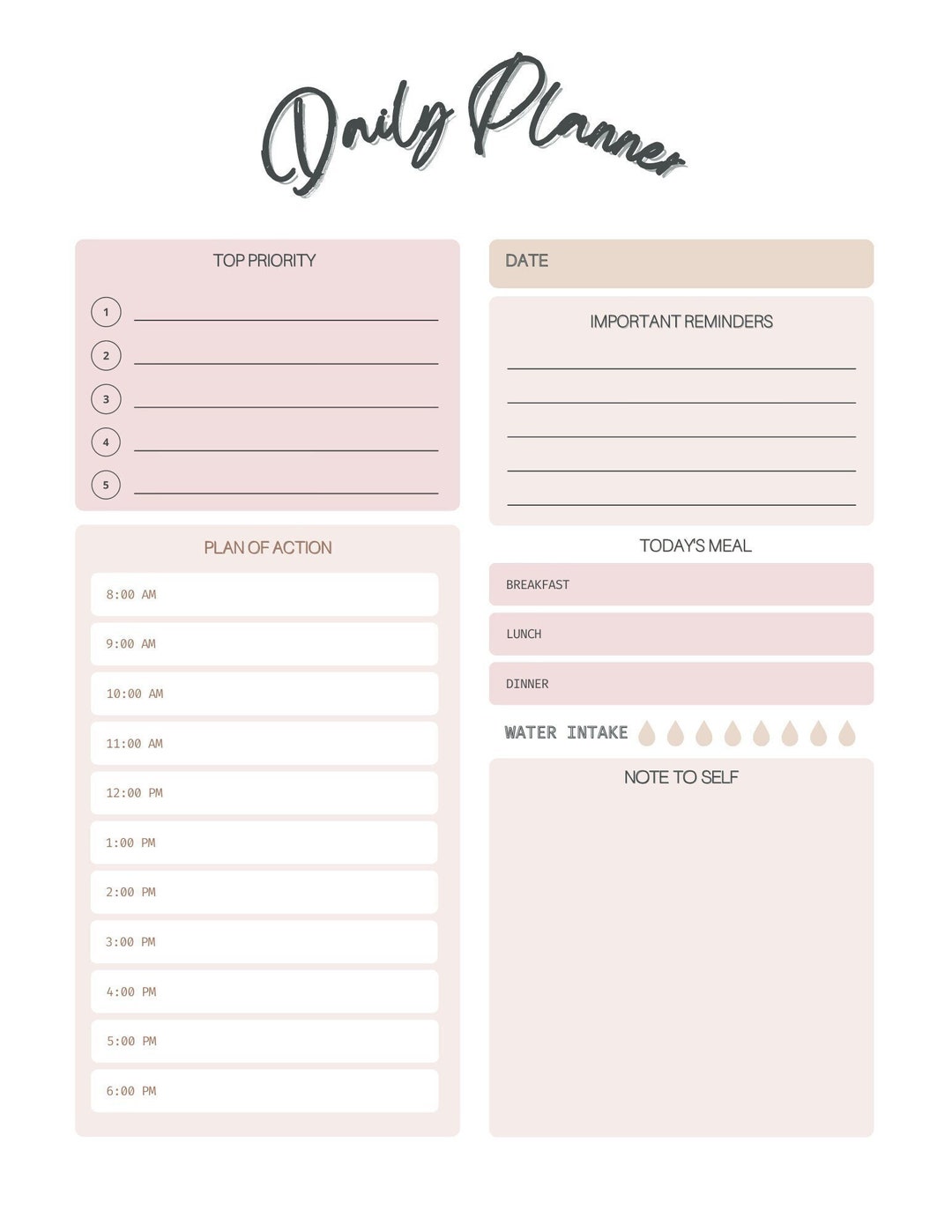 Simple Digital and Printable Daily Planner Portrait, Organization Skill ...