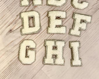 NEW 3.12” White Chenille Silver Glitter Trim Iron on Letters