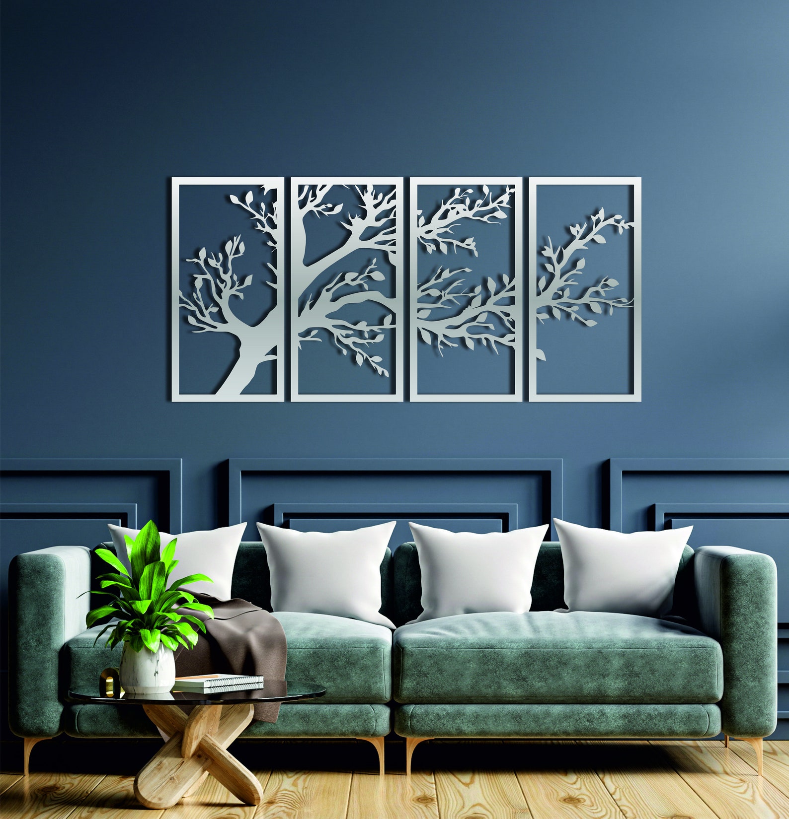 Tree of Life 4 Panelstree of Life Metal Wall Art Living Room Etsy