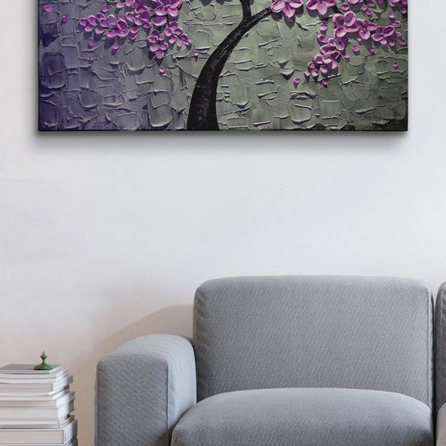 Purple Flower Tree Wall Painting Nature Tree Portrait Purple Etsy
