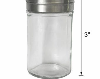 Botella redonda de vidrio para especias con tapa de acero inoxidable – 3 opciones de agitación ajustables