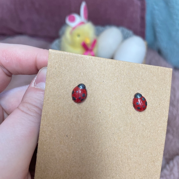 Adorable tiny ladybug stud handmade earrings