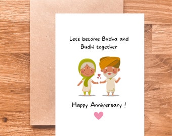 Happy Anniversary card - budha and budhi - lets grow old together - South-Asian, Desi Cards, Punjabi - funny