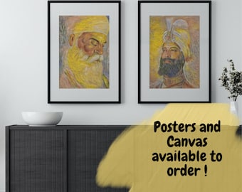 Digital Guru Nanak Dev Ji, Guru Gobind Singh Ji, Sikh Gift, Ik Onkar Art, Sikh Wall Art, Guru Nanak Painting, Guru Gobind Print, Punjabi Art