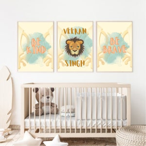 Personalised - Set of 3 Baby Prints | Little Singh Baby Boy | Lion cub Print - Sikh Nursery art