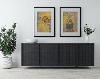 Guru Nanak Dev Ji, Guru Gobind Singh Ji, Regalo Sikh, Sikh Wall Art Poster o tela, Guru Nanak Painting, Punjabi Art