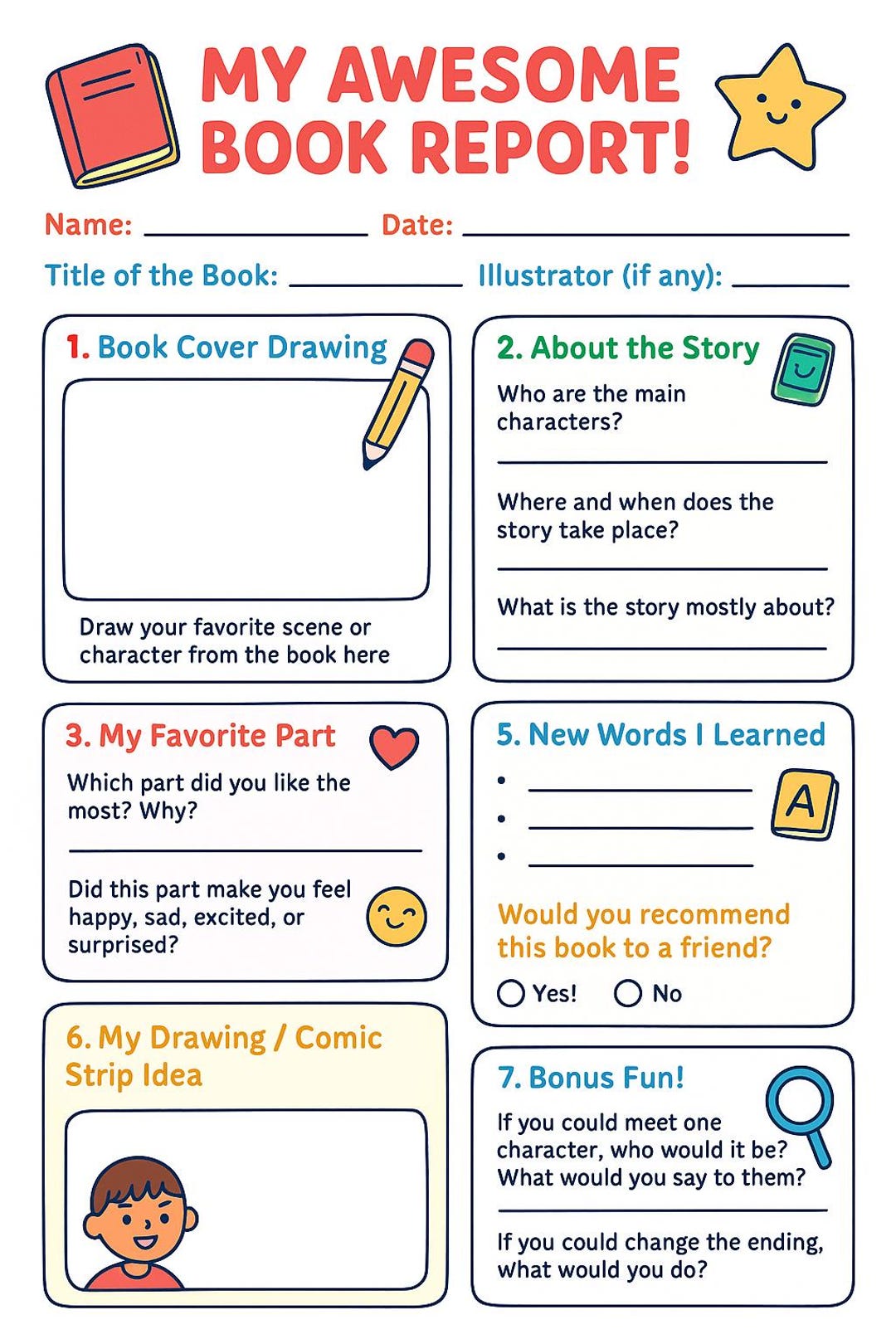 Kids Book Report Template - Etsy
