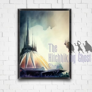 Futuristic Space Building Spire Watercolor Digital Download AI Generated Art