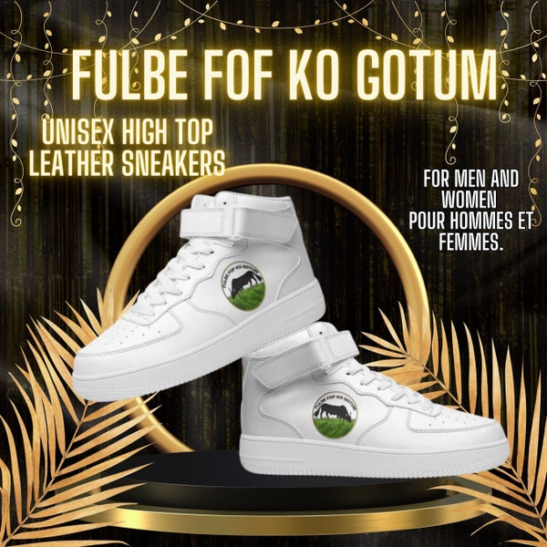 Fulbe Unisex high Top Leather Sneakers, Cow Shoes, African shoes, Pulaar shoes