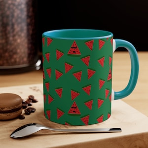 Watermelon mug, green and red mug, fruit mug, vegan mug lovers , fruit lovers, watermelon print, 11oz Accent Mug