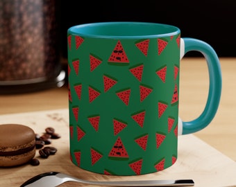 Watermelon mug, green and red mug, fruit mug, vegan mug lovers , fruit lovers, watermelon print, 11oz Accent Mug