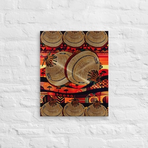 African Hat Art, African Print Art, African Canvas Art, African Headwear Art, Colorful African Art,Canvas