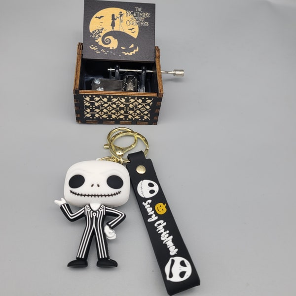 Handcranked Engraved Mini Music Box & 3D Figure Keychain Gift Set