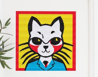 Cat 007 Pop Art Cross Stitch Pattern PDF Modern Downloadable Xstitch Chart PopArt Easy Embroidery Cross-Stitch Pattern Keeper friendly