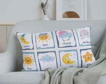 Kids Weather Flashcards Cross Stitch Pattern: 8 Cards (PDF Download)