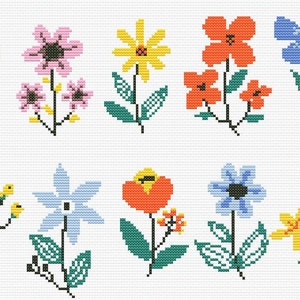 Spring Flowers Sampler Cross Stitch Pattern: Mini Floral Embroidery (PDF Download)
