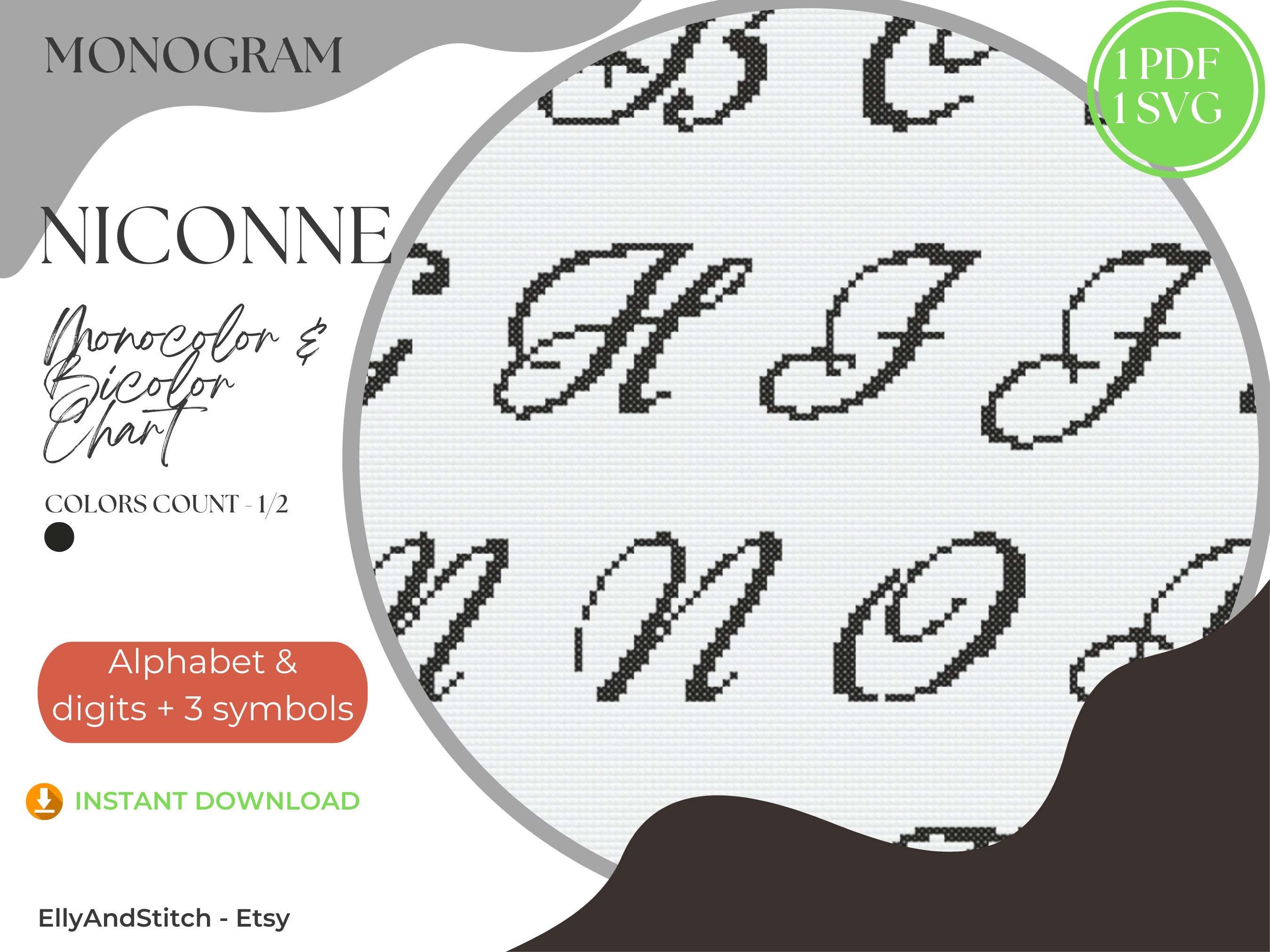 Monogram Alphabet Handwritten Letters Cross Stitch Pattern Quality