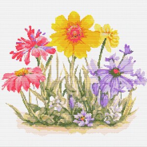 Patrón de puntada de flores de primavera de acuarela Gráfico de Xstitch floral descargable Patrón de bordado botánico Keeper Markup Archivos PDF compatibles con R-XP