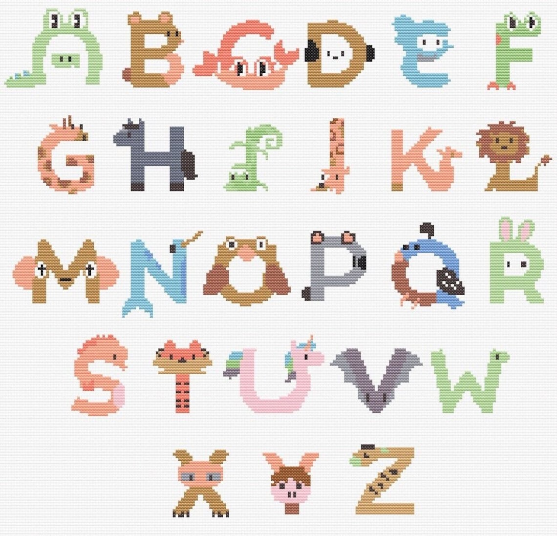 Cute Animals Alphabet Cross Stitch Pattern Downloadable Lettering Baby cute-animals-alphabet-cross-stitch-pattern-downloadable-lettering-baby