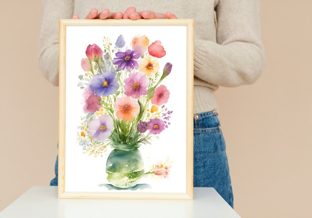 Watercolor Flower Bouquet Art Print: Floral Embroidery Pattern (digital ...