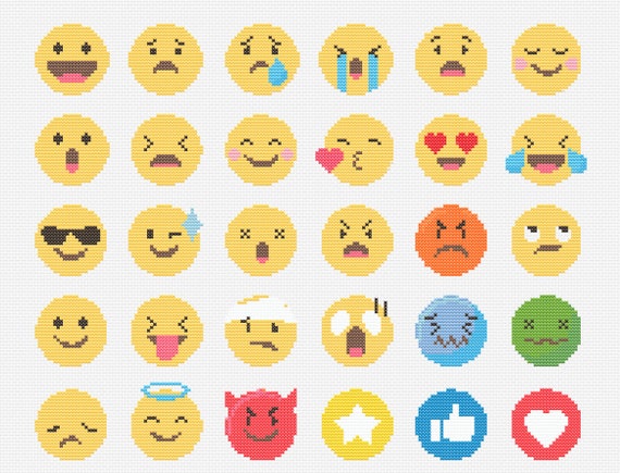 30 Emoji Cross Stitch Collection - Instant Download PDF - Easy and
