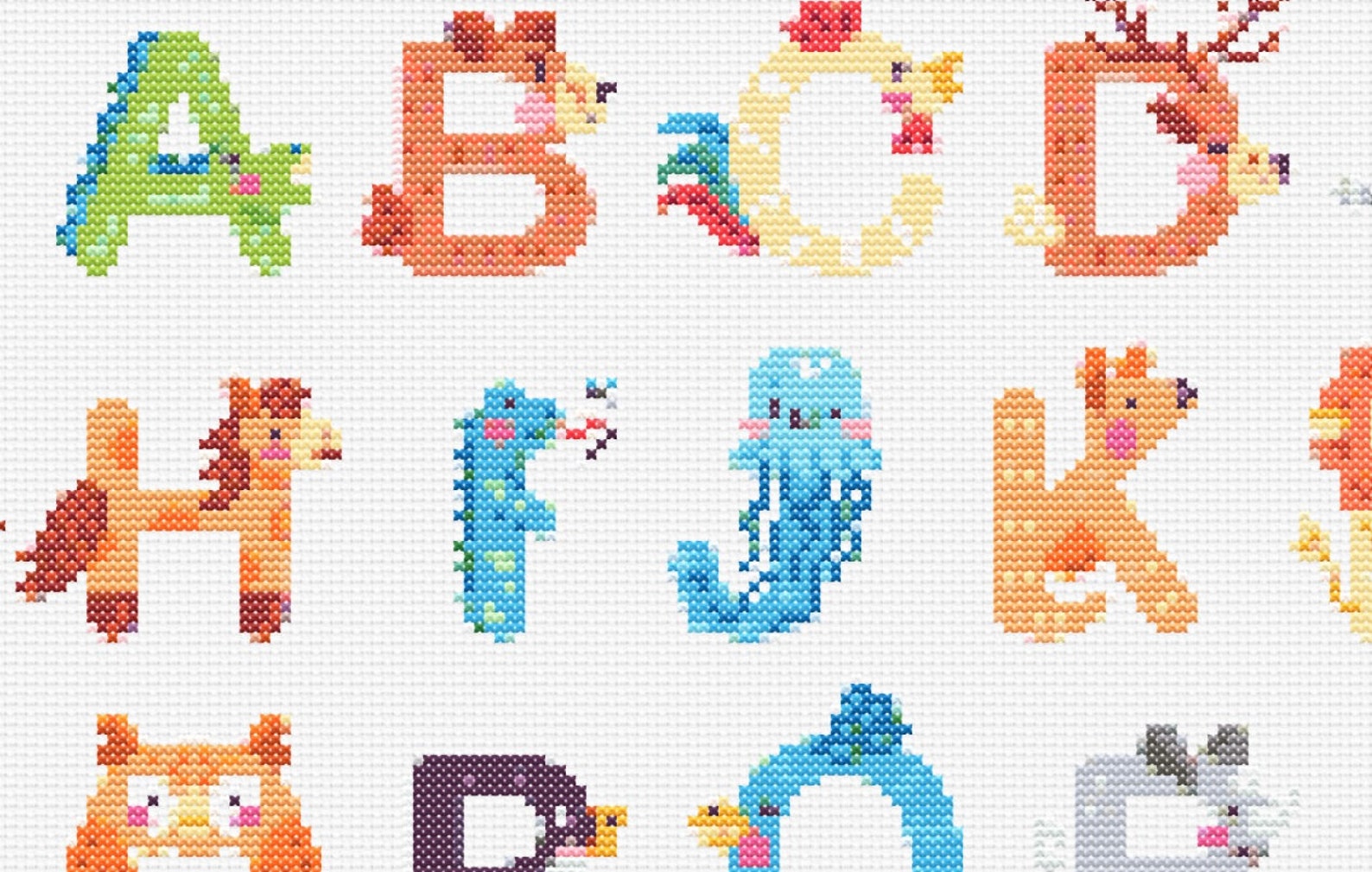 26 Letters Animal Alphabet Cross Stitch Kids Embroidery Patterns - Etsy