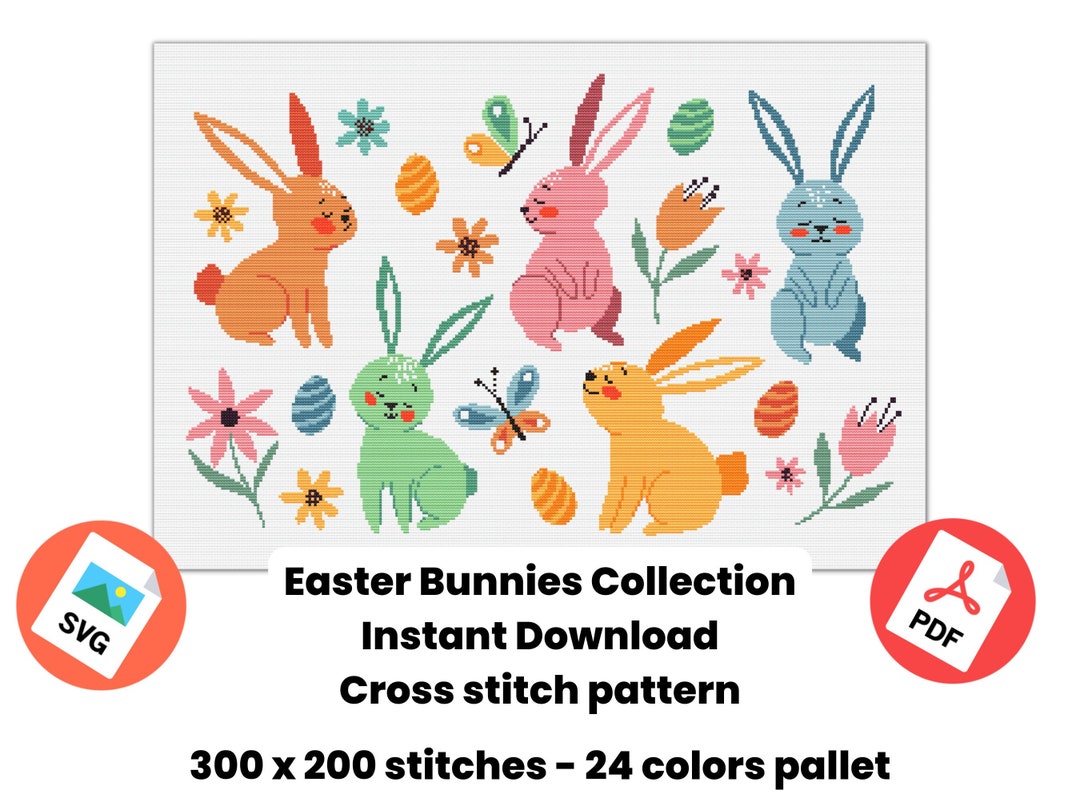 Easter Bunnies Collection Cross Stitch Pattern - Instant Download ...