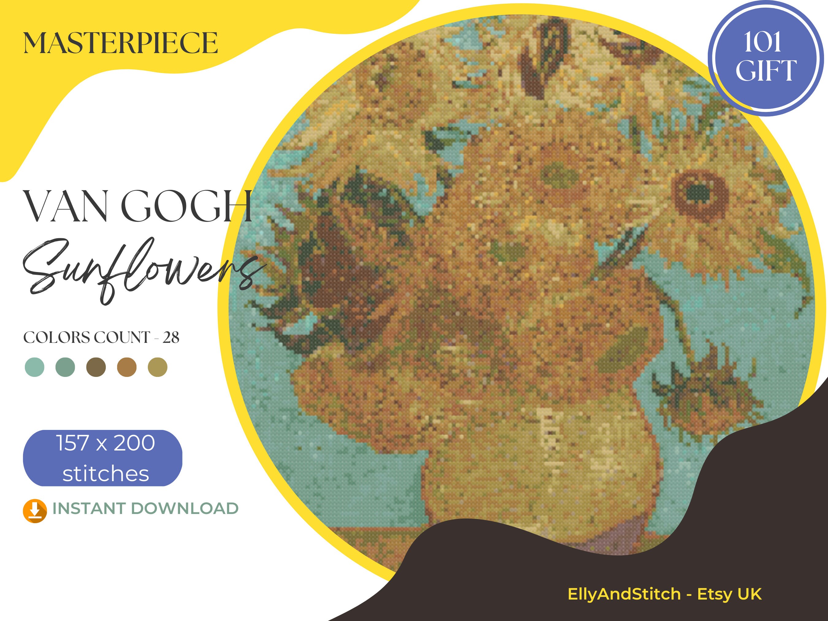 Sunflowers Van Gogh Cross Stitch Pattern Instant Download Pdf Etsy